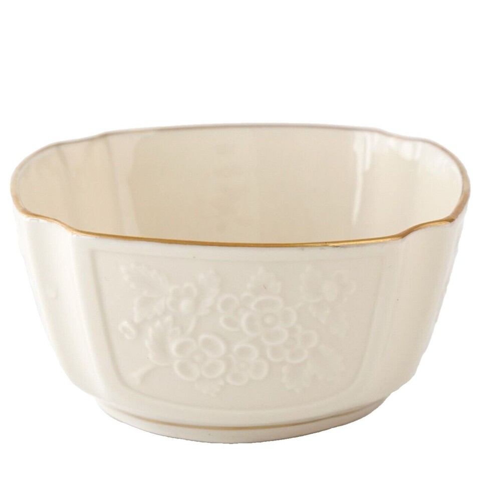 LENOX Floral 4 5/8" Small Square Ivory Bowl with 24kt Gold Trim